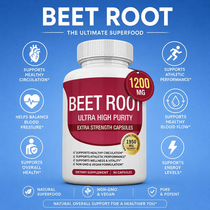 Organic Beet Root Capsules - Increase blood flow and circulation, energy and overall health