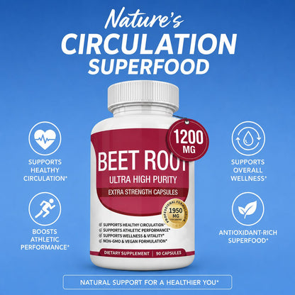 Organic Beet Root Capsules - Increase blood flow and circulation, energy and overall health