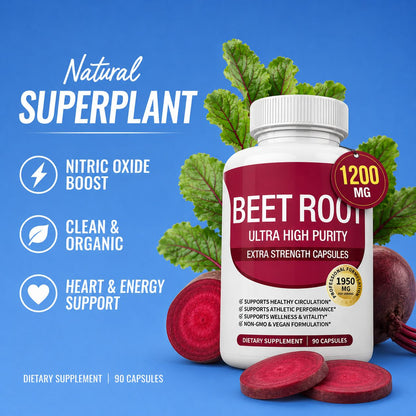 Organic Beet Root Capsules - Increase blood flow and circulation, energy and overall health
