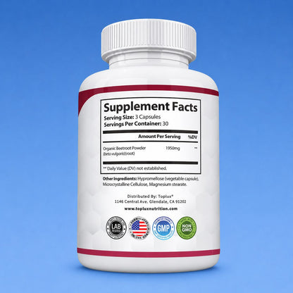 Organic Beet Root Capsules - Increase blood flow and circulation, energy and overall health