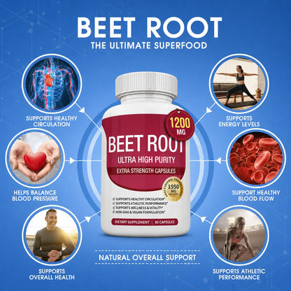 Organic Beet Root Capsules - Increase blood flow and circulation, energy and overall health